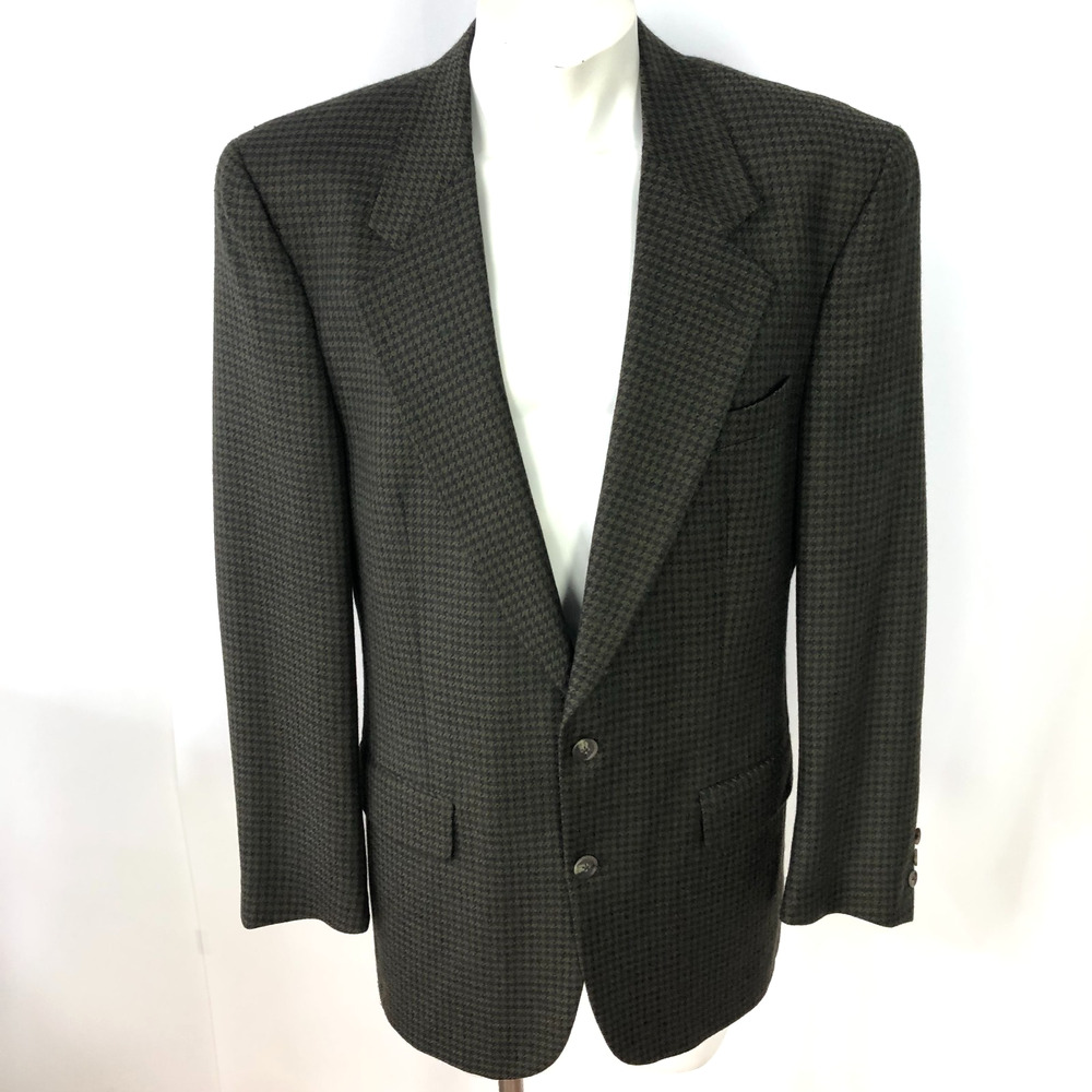 Burberry's Vintage VTG 100% Wool 43 Sport Coat Jacket Houndstooth Green Black